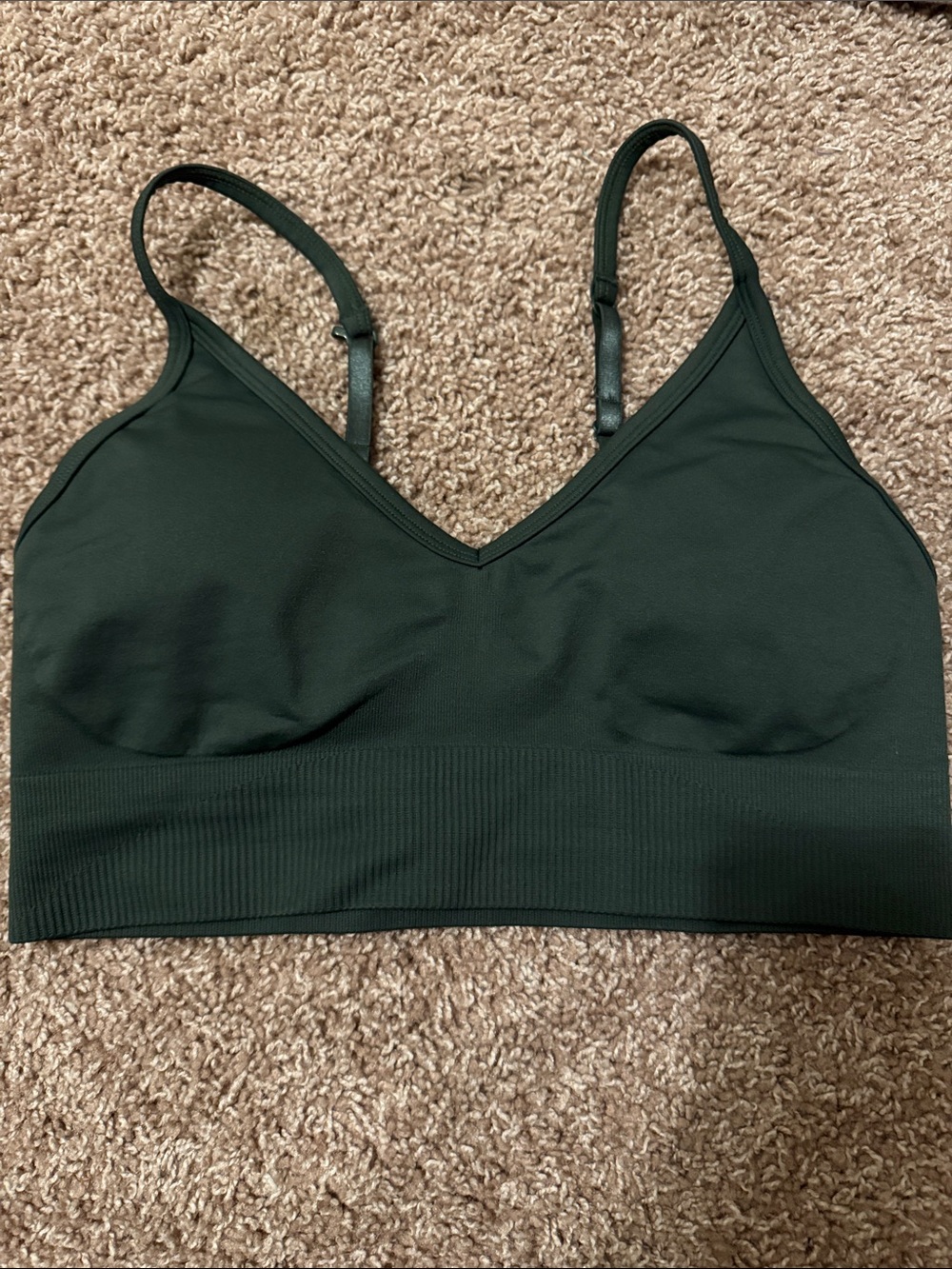 Seamless Dark Green Bralette with Adjustable Straps